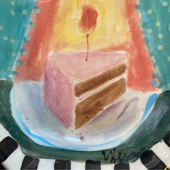 Happy Birthday “Handmade Ceramic 8 Sided Platter 13”x10” Cake Design - Picture 7 of 10